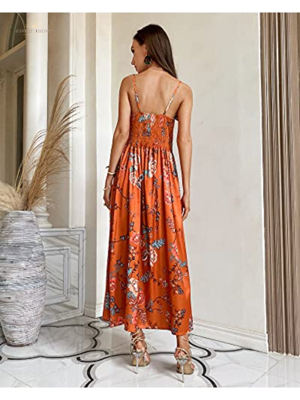 Women Satin Midi Dress Spaghetti Strap Tie Front Slit Cutout Cocktail - Picture 5 of 6